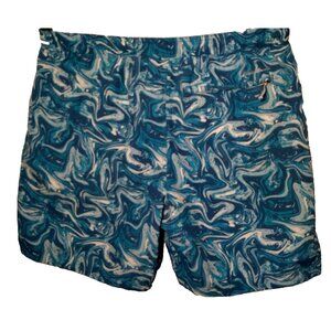 Eddie Bauer Swim Trunks Men Large Blue Psychedelic Swirl Swimming Shorts
